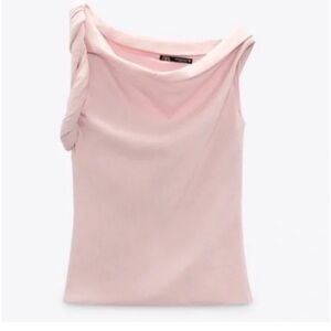 ZARA TWISTED ASYMMETRIC Linen Blend Pink Top